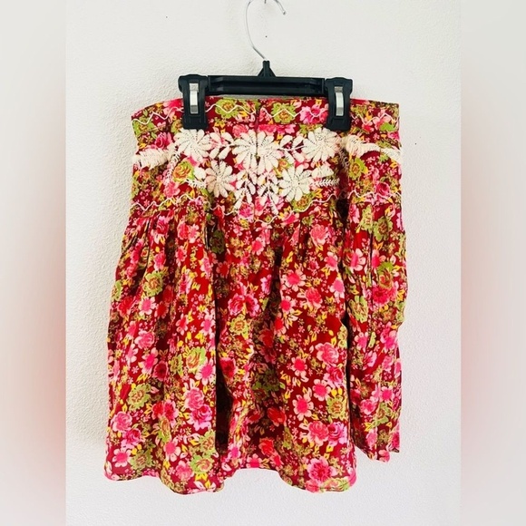 Free People co-ord set Nyomi Embroidered Floral Mini Skirt Crop Top Red pink - Picture 9 of 10